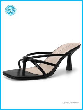Kitten Heel Sandals Square Toe Strappy Thong Slip On Summer Dressy Heels